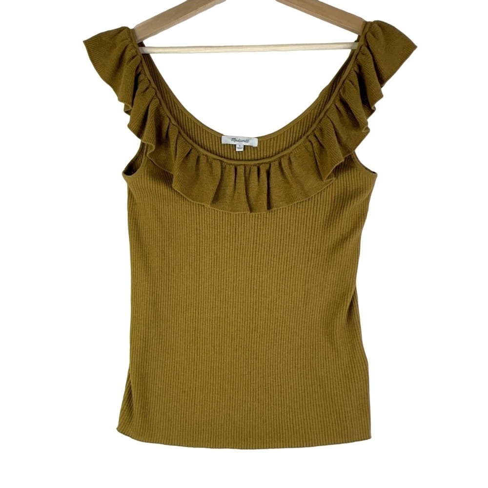 Madewell Womens‎ Merino Blend Sweater Large Mustard Ribbed Pullover Cozycore